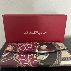 Salvatore Ferragamo Red and Brown Clutch with Elegant Detailing